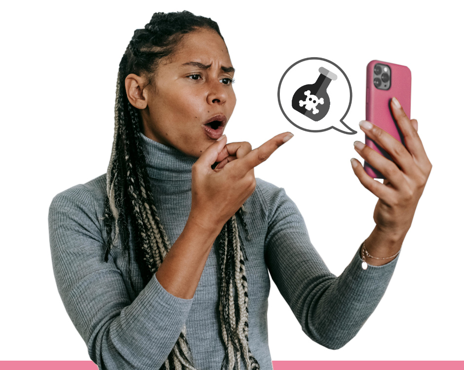 Woman looking with disbelief her phone due to online toxic against her